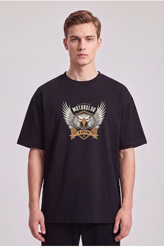 Black Nova Oversize Baskılı Unisex %100 Pamuk T-shirt Motorclub Siyah