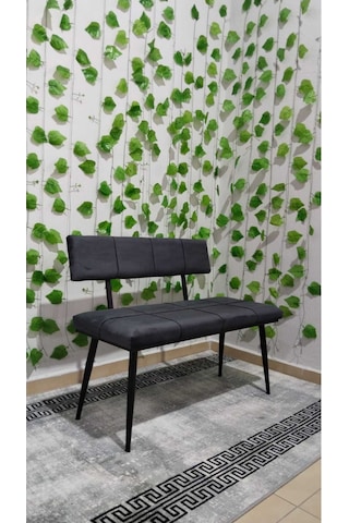 Özcan Metal Metal Ayaklı Sırtlı Siyah Mutfak Salon Antre Yatak Odası Puf Bank Oturak Bench Füme