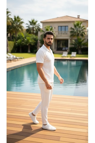 Fifty Color Unisex Trend Bürümcük Krinkıl Kumaş Yazlık Likralı Kısa Kol Tişört Eşofman Takım Beyaz