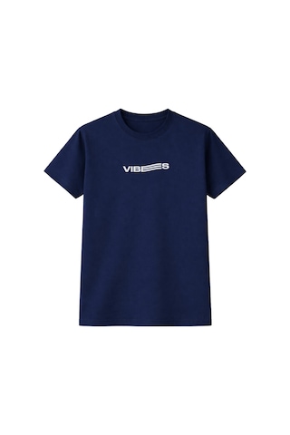 Unisex Vibes Baskılı Oversize Tişört %100 Pamuk Bisiklet Yaka Günlük Streetwear Trend T-shirt Lacivert