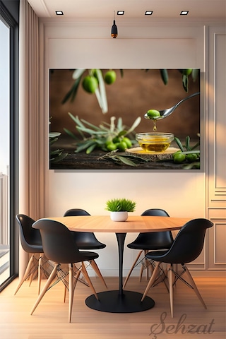 Yatay Kanvas Duvar Tablosu Lokanta Kafe Restoran Akdeniz Mutfağı Sızma Zeytinyağ Zeytin Organik