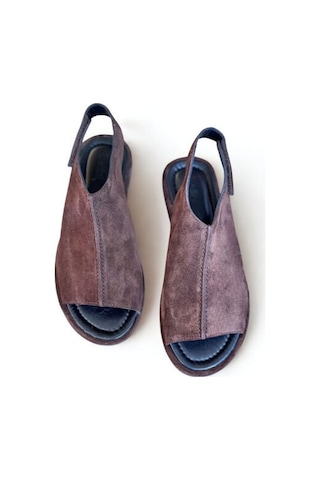 Ne&ve Shoes Kahve Süet Hakiki Deri Cırtlı Kadın Günlük Sandalet Kahverengi