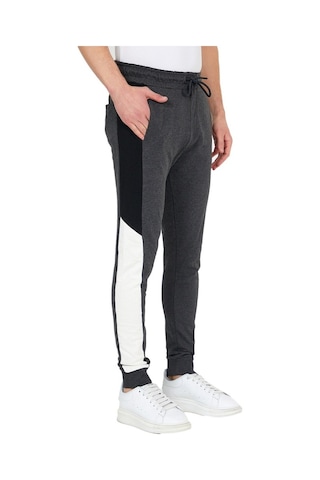 Adams Erkek Fit Siyah/Beyaz Şeritli Antrasit Eşofman Altı