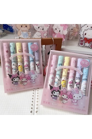 Kawai Sanrio Karakterler Fosforlu Kalem 6 Lı-1431 Çok Renkli