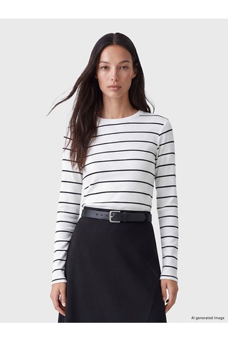Lcw Everyday Ekru Bisiklet Yaka Çizgili Kadın Body