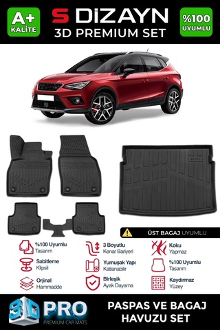 S-dizayn Seat Arona 3d Pro Havuzlu Paspas Ve Üst Bagaj Havuzu Seti 2'li Set 2017 Üzeri A+ Kalite