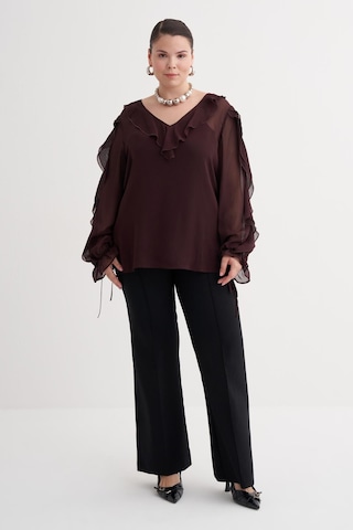 Fırfır Detaylı Şifon Bluz-6219 Bordo