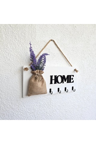 Lavanta Çiçekli Home Yazılı Anahtarlık Beyaz