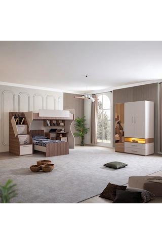 Ranza, Milano Genç Odası Takımı Çift Kişilik Çalışma Masalı Modern Ranza + Üç Kapaklı Modern Dolap 90 X 190 CM