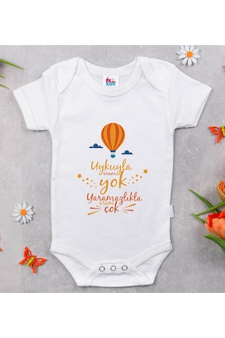 Bk Gift Bk Kids Uykuyla Aram Yok Tasarımlı Beyaz Bebek Body Zıbın-1 Çok Renkli