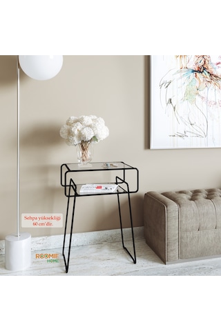 Catchme Retro Yan Sehpa. Metal Sehpa.Cam Sehpa.Salon. Yatak Odası