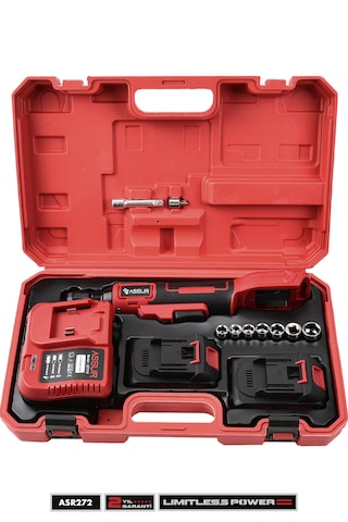 Assur ASR272 21V Akülü Darbeli Cırcır Kolu 3/8" Profesyonel Somun Sıkma Sökme Kırmızı