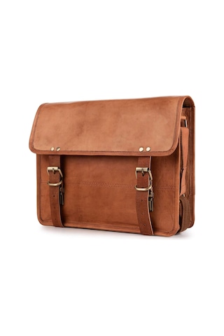 Berliner Bags York Deri Omuz Çantası Laptop Bölmeli Küçük Messenger Çanta Kahverengi