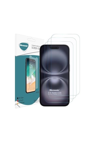 Apple İphone 16 Plus Screen Protector Nano Glass Cam Ekran Koruyucu 3 Lü Paket İphone 16 Plus İle Uyumlu Ekran Koruyucu - Şeffaf