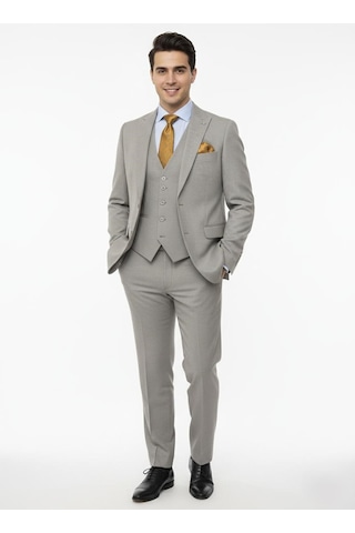 Presto Erkek Slimfit 6 Drop Yelekli Takım Elbise Gri 794-050 Gri