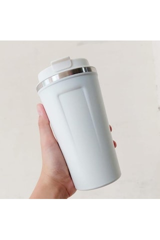 Termal Kahve Kupası 510 Ml Paslanmaz Çelik Vakumlu Matara Yalıtımlı Bardak Su Şişesi 17,5x8,5cm Beyaz