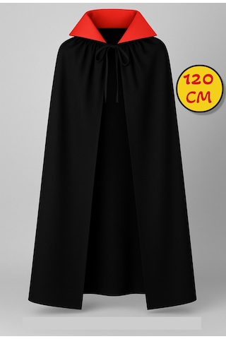 Cadılar Bayramı Halloween Kostüm Partisi Vampir Kan Emici Kont Drakula Kırmızı Yaka Pelerin 120 Cm