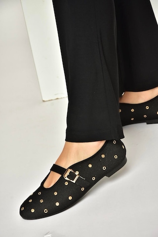 Fox Shoes Y820410104 Siyah Triko Kumaş Kadın Babet Siyah