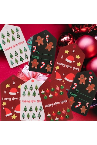 Yılbaşı Noel Şapka Temalı Hediye Etiketi, Yeniyıl Paketleme Kartı