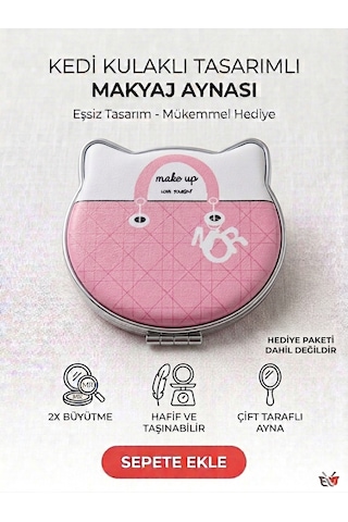 Şık Tasarım Makyaj Aynası- Kedi Pembe