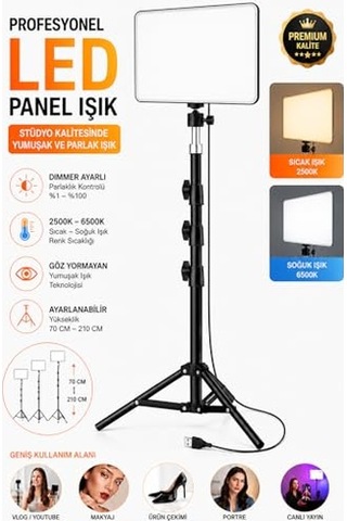 Smayling Led Video Işık Seti - Ayarlanabilir Tripod, Usb Kontrollü Sıcak/soğuk Işık, 3 Mod & 10 Parlaklık Seviy
