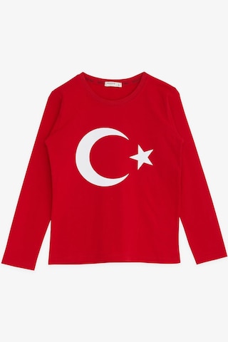 Unisex Türk Bayraklı Uzun Kol T-shirt-8924 Kirmizi