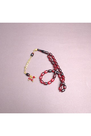 Sıkma Kehribar Kapsül Kesim Altın Renk Püsküllü 7x11mm Tesbih 71506811