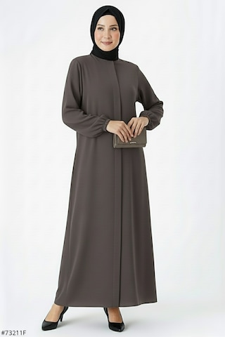 Medine İpeği Mevlana Kesim Cepli Kuşaklı Bol Ferace 4000-vizon Bej