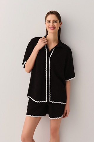 Suwen Robin Plaj Gömleği Sba25720012 Siyah
