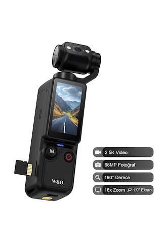 Taşınabilir Vlogging Kamerası, 2.5k Video, 66mp Fotoğraf, 180 Döndürülebilir Lens, 16x Zoom, 1.9 İnç Ekran