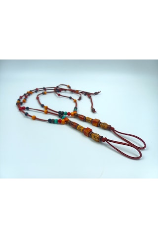 Süet Barefoot Sandal Renkli Ahşap Boncuklu Çift Halhal Bordo