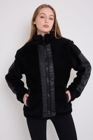 Kadın Siyah Rüzgar Geçirmez Welsoft Çift Cepli Kışlık Mont Siyah