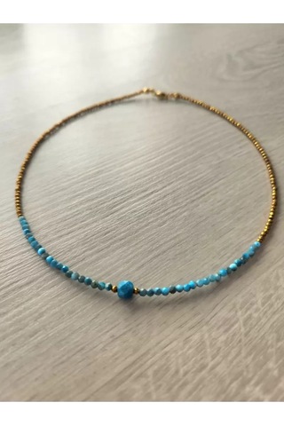 Doğaltaş Apatit Ve Hematit Taşı Minimal Kolye 3 Mm Mavi