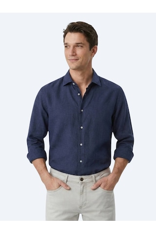 Kip İndigo Regular Fit Uzun Dokuma Casual Pamuk Karışımlı Gömlek