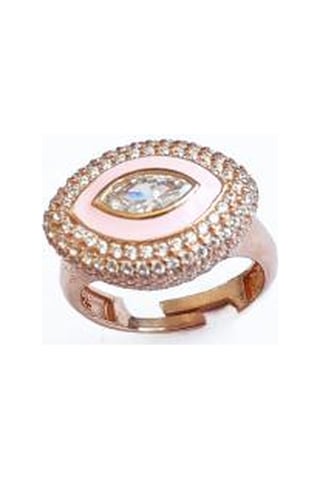 Pembe Mineli Ortası Taş Göz Gümüş Yüzük Pembe Altın