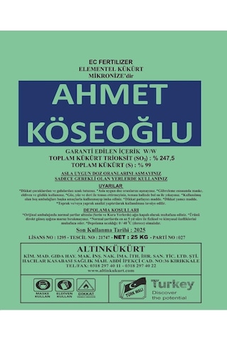 Köseoğlu Mikronize Kükürt 25 Kg