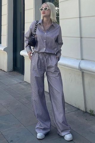 Madmext Bordo Uzun Kollu Çizgili Gömlek Pantolon İkili Takım Mg2124-bordo Bordo