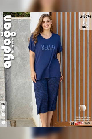 Aydoğan Kadın İnci Büyük Beden Koyu Mavi Kapri Pijama Takım 0274 Koyu Mavi