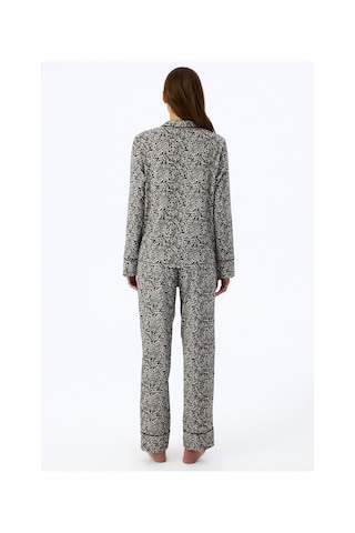 Penti Ekru Noir Garden Leopar Desenli Uzun Kollu Gömlek Pantolon Pijama Takımı Ecru