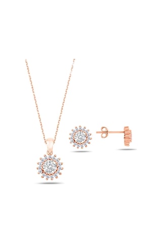Brezza Lusso Jewelry Rose Gold Zirkon Taşlı Kadın Kolye Küpe Seti (328362485)