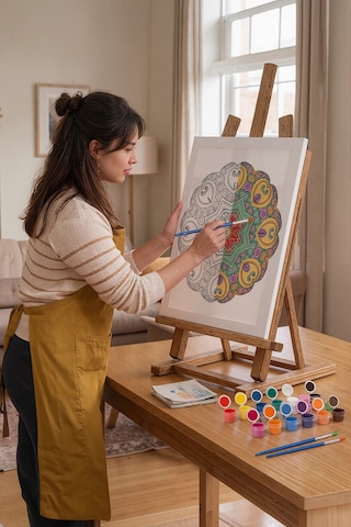 Kalp Motifli Çiçek Mandala Ahşap Boyama Seti 40x50 Cm