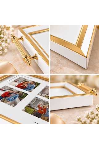 Bk Gift Kişiye Özel Fotoğraflı Beyaz&gold Söz Nişan Tepsisi-1 - 39x23 Cm Çok Renkli