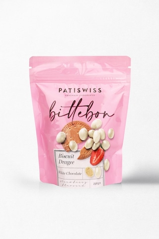 Patiswiss Bittebon Çilek Aromalı Beyaz Çikolatalı Bisküvi Draje 120 G