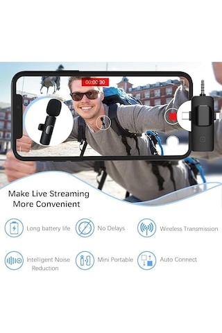 Kablosuz İkili Yaka Mikrofonu İphone İle Uyumlu 3.5mm Aux İphone Type-c Pc Tablet Video Kayıt Röportaj Canlı Yayın Vlog Kablosuz Mikrofon Usb C Ve Amfi Ve Bilgisayar Uyumlu Zr564