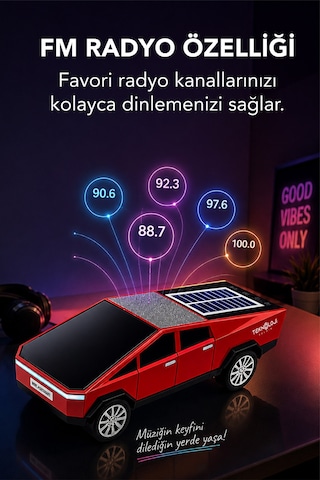 Ws-699 Cybertruck Model Bluetooth Hoparlör Tws Stereo Güneş Enerjili Şarj Usb / Tf Kart / Aux / Fm Radyo
