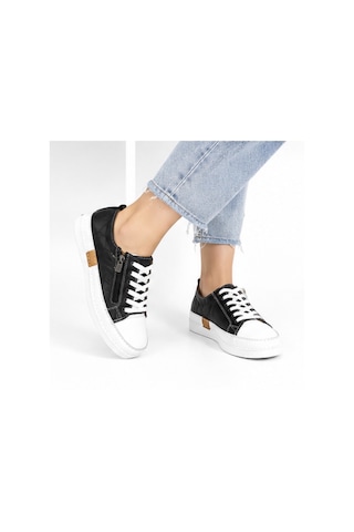 N Napa Shoe Np.8260f.siyah Deri Sneaker Napa Shoe Kadın Hakiki Deri Günlük Comfort Ayakkabı Siyah/beyaz