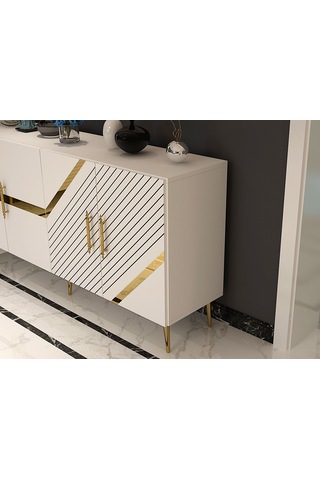 Pınar Konsol Tv Sehpası Çok Amaçlı Dolap 150 Cm Beyaz Altın