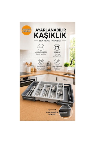 Ayarlanabilir Kaşıklık Organizer Genişleyebilir Çekmece İçi Düzenleyici Grı Antrasit - Gri