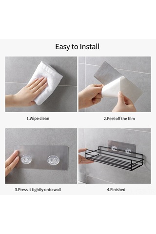 Hfambition Siyah Metal Duvar Takımı: Banyo Ve Mutfak İçin Deliksiz Rak, 1 Adet Yapıştırıcı Kanca İle - Sj190518 Siyah