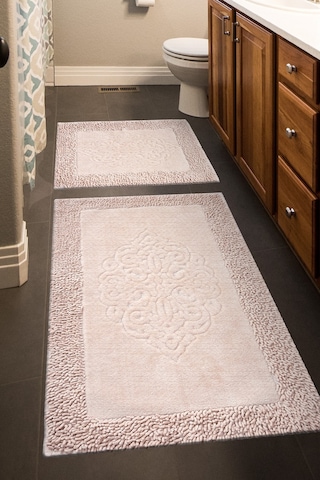 Tiffany 2'li Pamuklu Klozet Takımı, Pudra Banyo Paspas Seti 60 x 100 / 50 x 60 CM Pudra